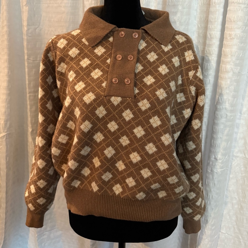 Brown and Cream Argyle Sweater